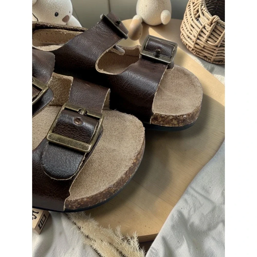Old Navy Toddler Boys Brown Faux Leather Double Strap Buckle Sandals Size 5